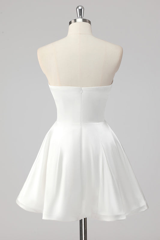 Simple Mini A-Line Square Neck Little White Graduation Dress