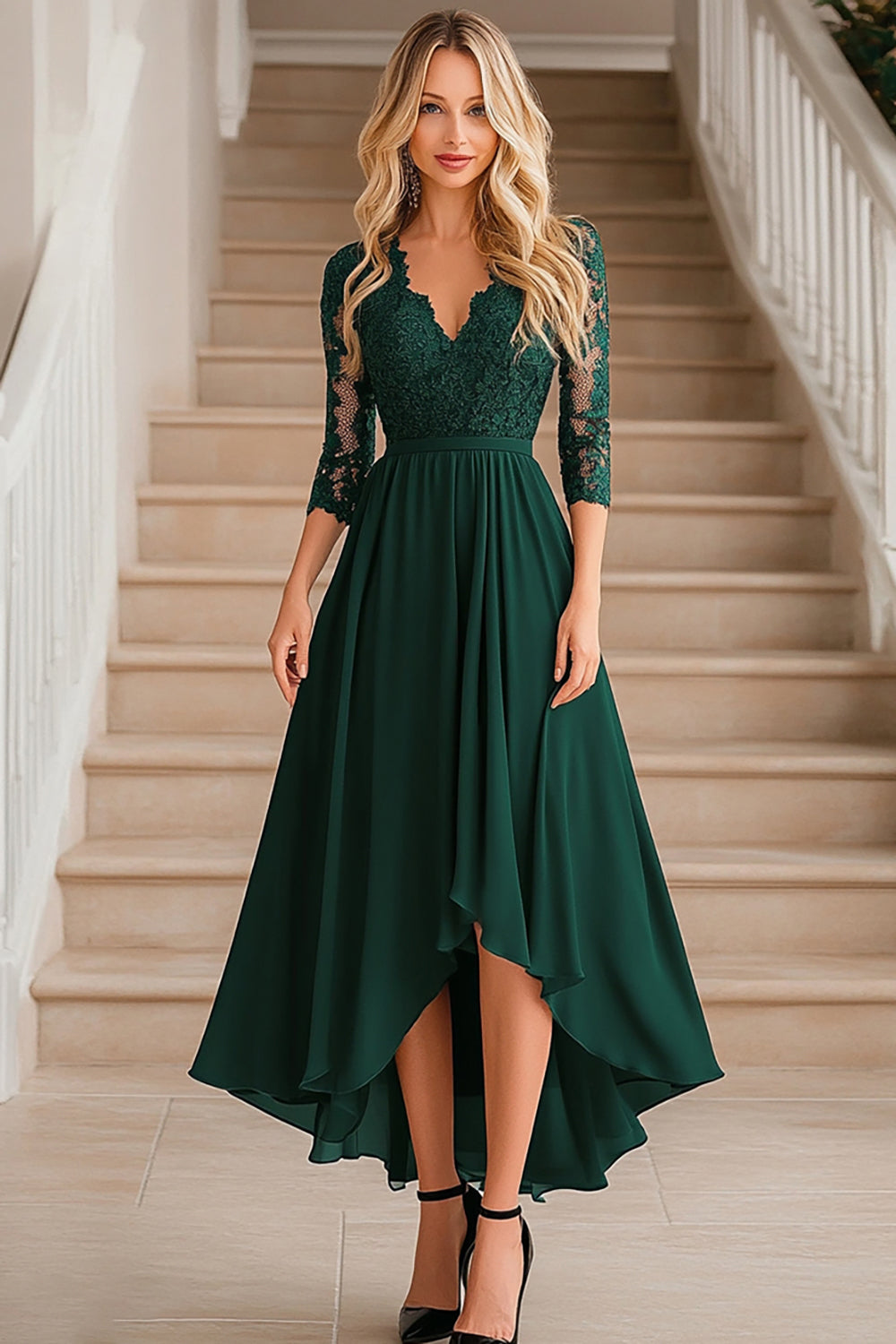Zapakasa Woman Elegant Dark Green Mother of the Bride Dress with Lace Appliques A-Line V-neck Chiffon Long Formal Dress Zapakasa Woman Elegant Dark Green Mother of the Bride Dress with Lace Appliques A-Line V-neck Chiffon Long Formal Dress