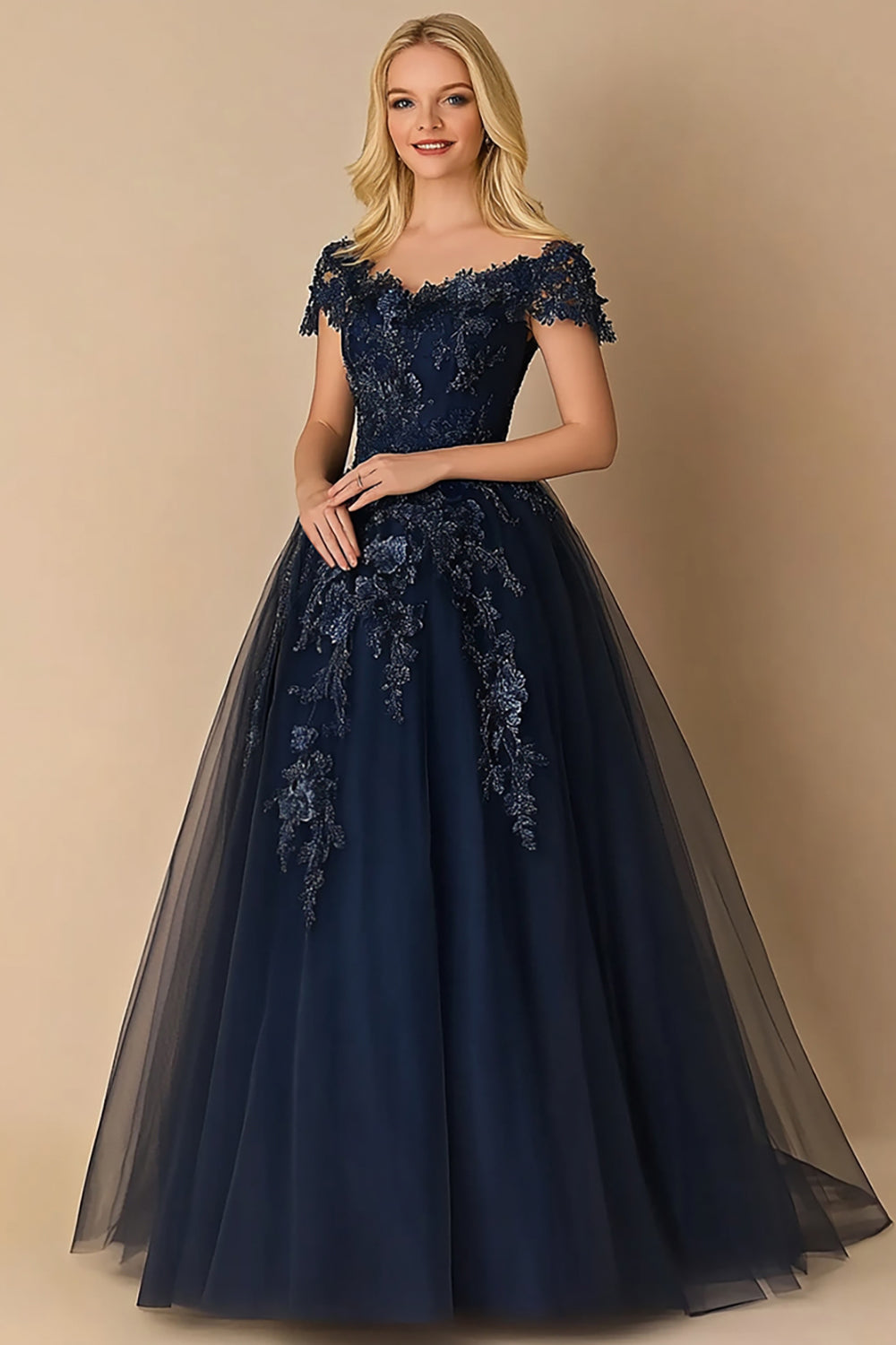 Zapakasa Woman Black Tie Navy Mother of the Bride Dress with Short Sleeves A-Line V-neck Tulle Long Formal Dress Zapakasa Woman Black Tie Navy Mother of the Bride Dress with Short Sleeves A-Line V-neck Tulle Long Formal Dress