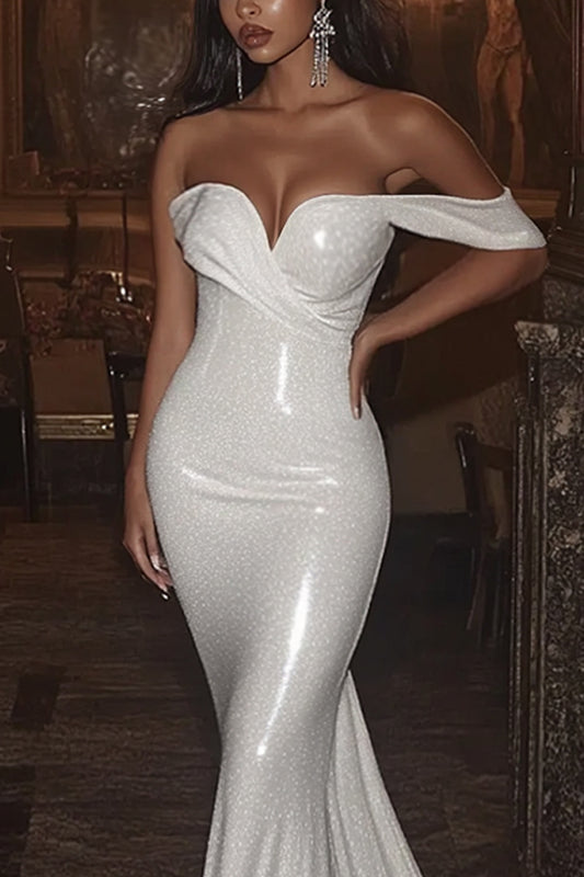 Sexy Off the Shoulder Ivory Mermaid Wedding Dress