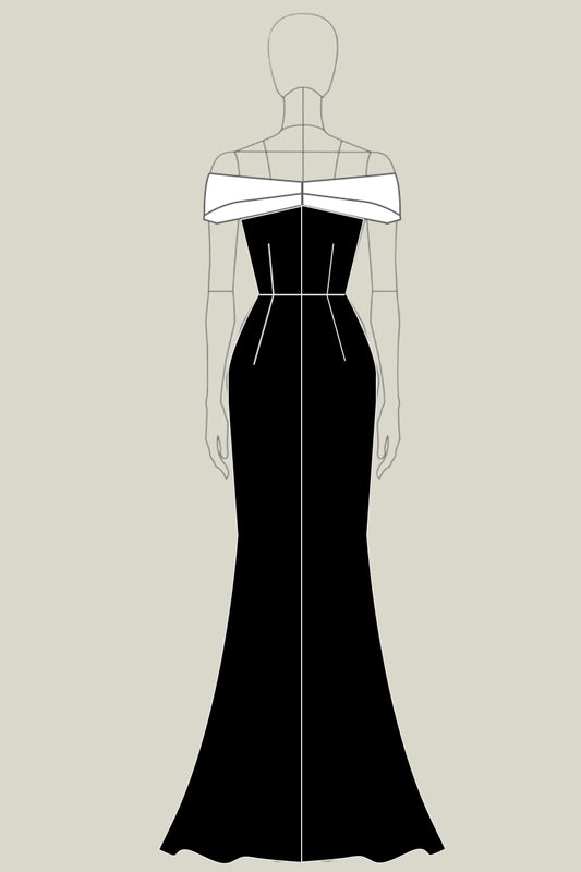 White Black Sheath Off the Shoulder Long Formal Dress
