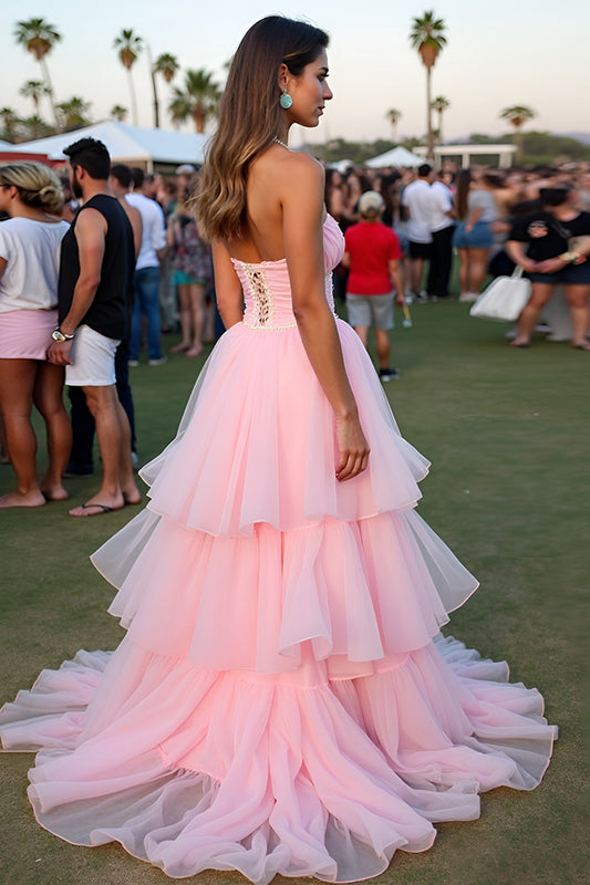Blush Sweetheart Ball Gown Long Formal Dress with Ruffles