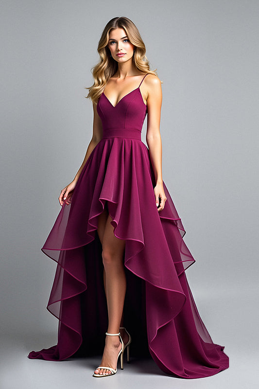 Tiered Asymmetrical Dark Purple A Line Formal Dress
