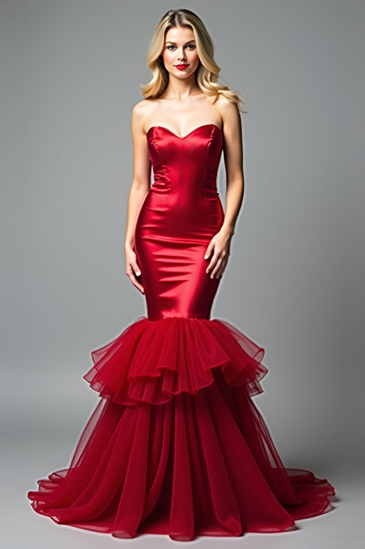 Sweetheart Red Backless Long Prom Dress