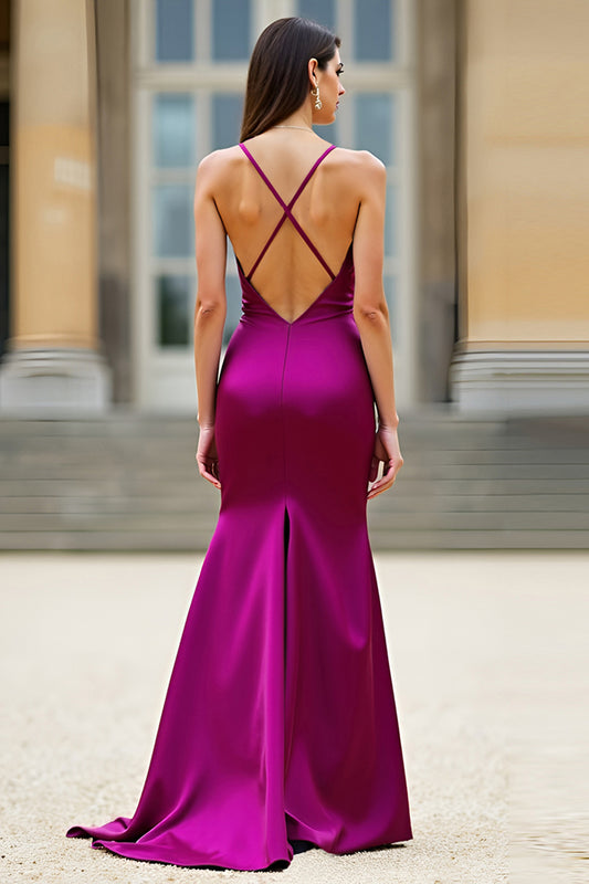 Dark Purple Spaghetti Straps Sheath Long Prom Dress