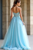 Sweetheart Beaded Light Blue A Line Long Prom Dress with Slit Sweetheart Beaded Light Blue A Line Long Prom Dress with Slit