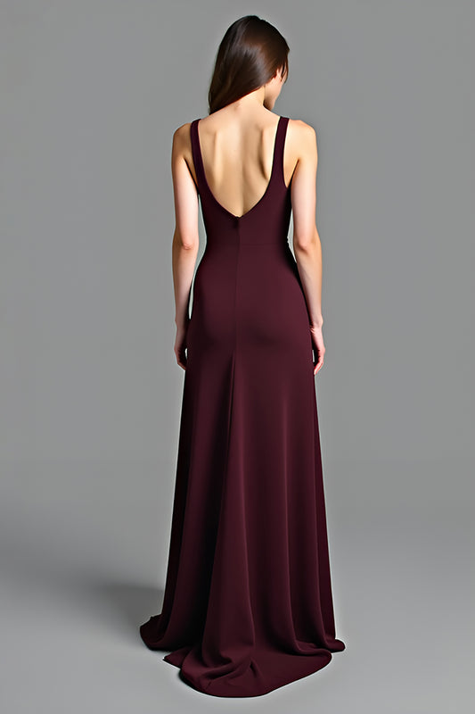 V-Neck Cabernet A Line Long Formal Dress