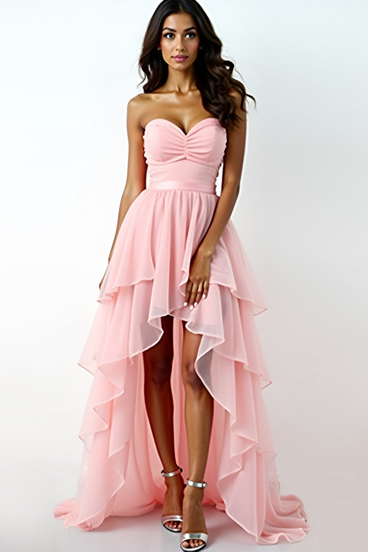 Sweetheart Blush Pink Asymmetrical High-Low Formal Dress