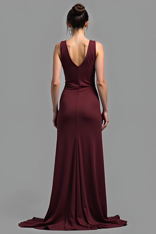 Cabernet Sheath Satin V-Neck Long Formal Dress