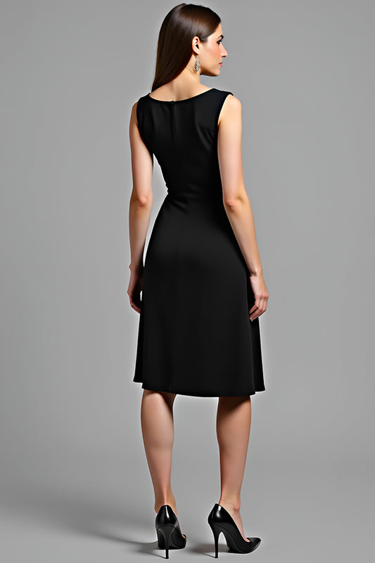 Ruched Black V-Neck Knee-Length Graduation Dress