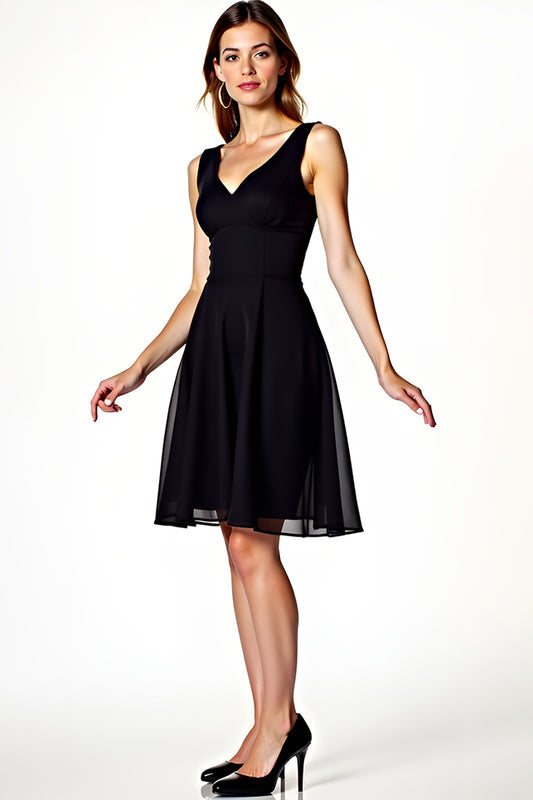 A Line Black Backless Knee-Length Graduation Dress