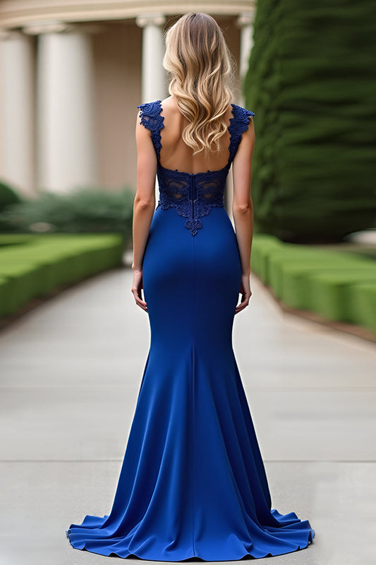 Mermaid Royal Blue Backless Mother of the Bride Dress with Appliques