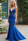 Spaghetti Straps Royal Blue Mermaid Long Prom Dress with Appliques Spaghetti Straps Royal Blue Mermaid Long Prom Dress with Appliques