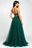Beaded A Line Dark Green Flowy Tulle Long Prom Dress with Slit Beaded A Line Dark Green Flowy Tulle Long Prom Dress with Slit