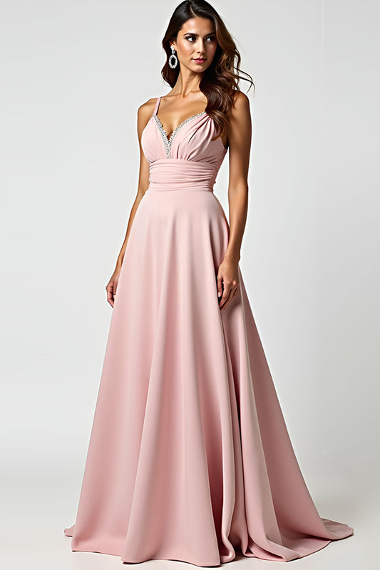 Spaghetti Straps Dusty Rose A Line Long Prom Dress