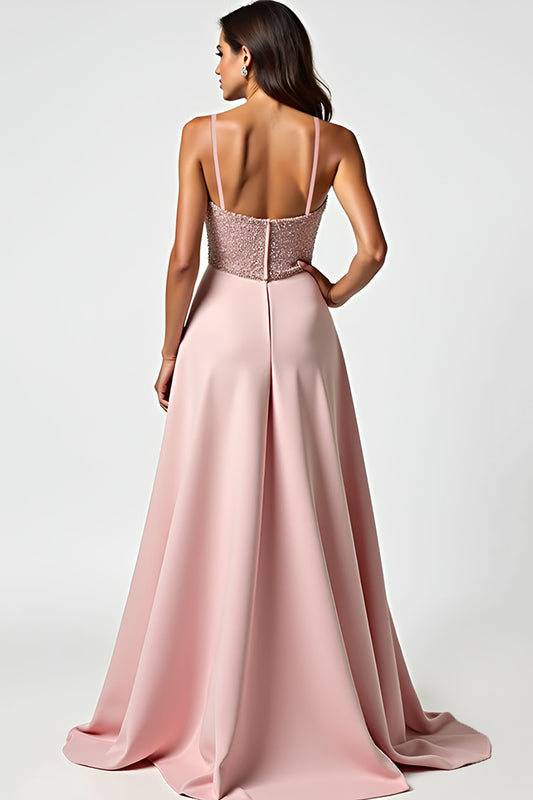Spaghetti Straps Dusty Rose A Line Long Prom Dress