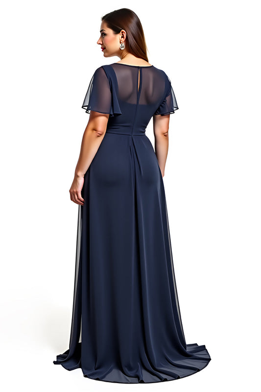 Navy Round Neck Sheath Cut Out Mother Of Bride Dress