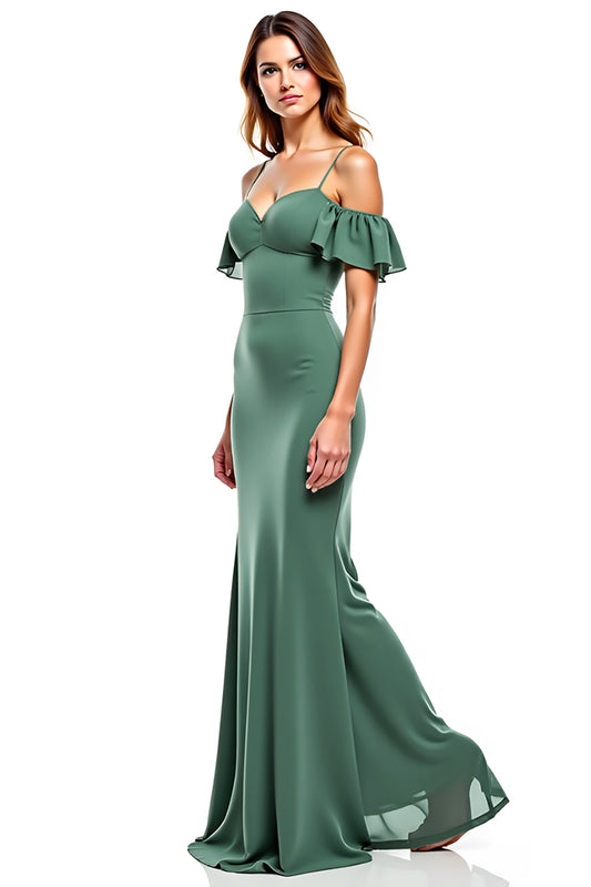 Eucalyptus Chiffon Sheath Long Wedding Guest Dress