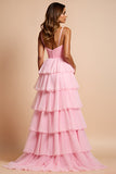 Blush Pink Spaghetti Straps Tiered Long Prom Dress With Ruffles Blush Pink Spaghetti Straps Tiered Long Prom Dress With Ruffles
