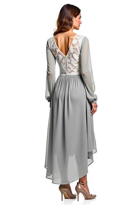 Silver Ivory Chiffon A Line High-Low Bridesmaid Dress