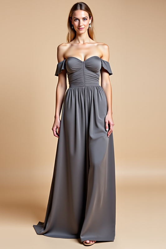 Steel Grey Sweetheart A Line Long Bridesmaid Dress