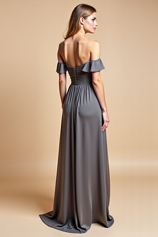 Steel Grey Sweetheart A Line Long Bridesmaid Dress