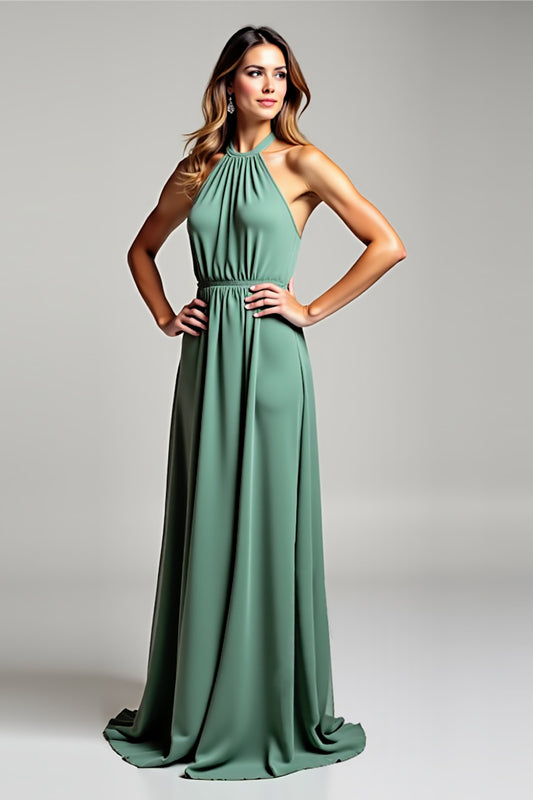 Eucalyptus A Line Halter Long Bridesmaid Dress