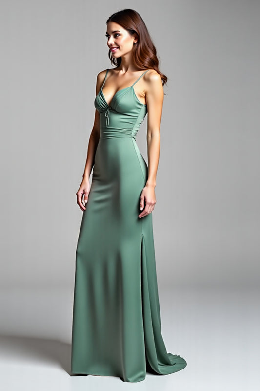 Eucalyptus Backless Satin Long Bridesmaid Dress