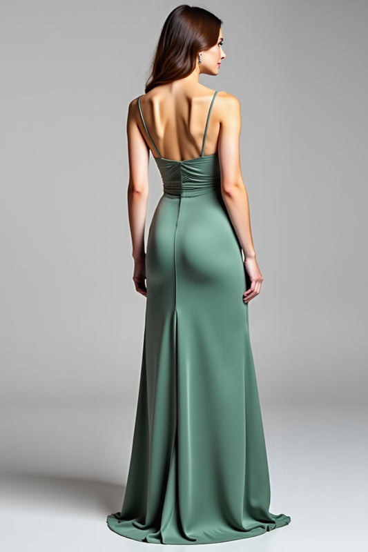 Eucalyptus Backless Satin Long Bridesmaid Dress