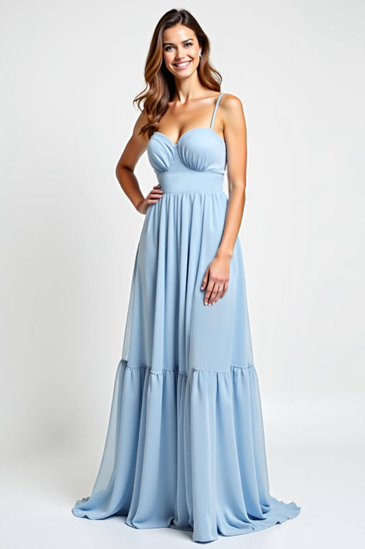 Sweetheart Sky Blue Chiffon Long Bridesmaid Dress