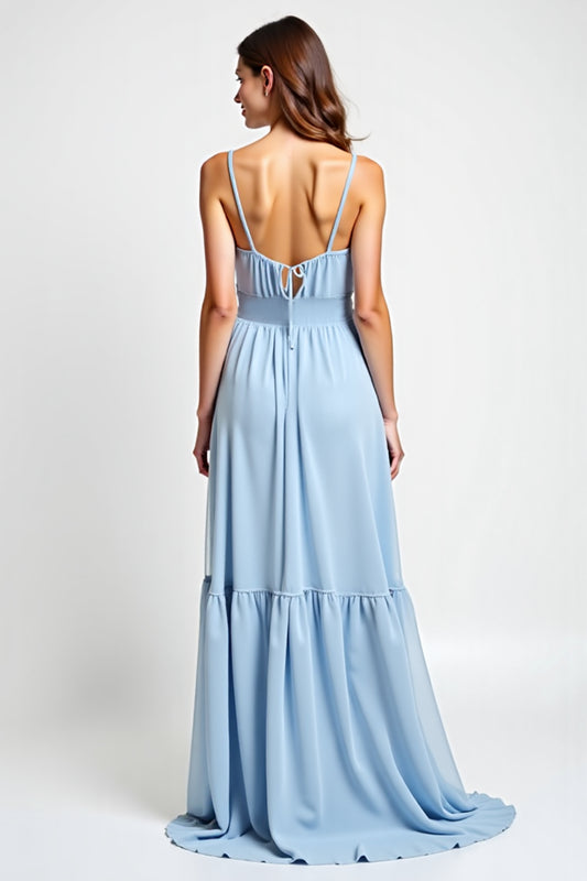 Sweetheart Sky Blue Chiffon Long Bridesmaid Dress