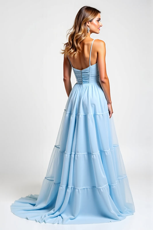 Sky Blue Long A Line Chiffon Bridesmaid Dress