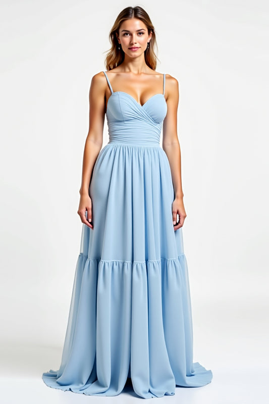 Sky Blue Sweetheart Long Chiffon Bridesmaid Dress