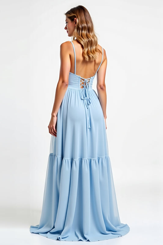 Sky Blue Sweetheart Long Chiffon Bridesmaid Dress