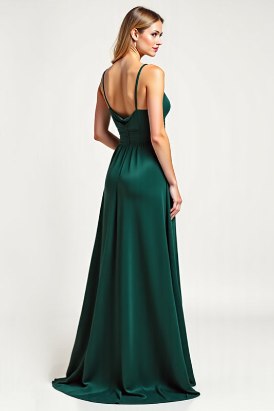 Pine Chiffon V-Neck Long Bridesmaid Dress