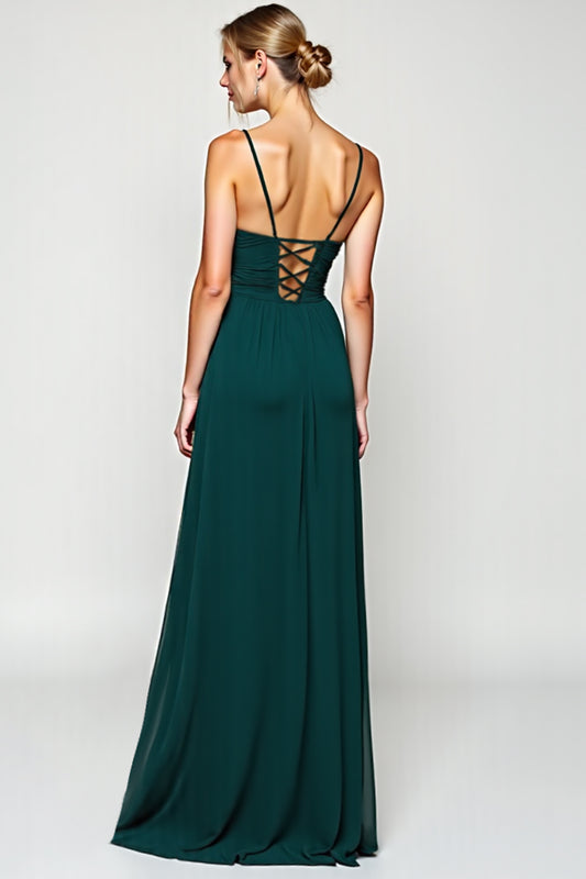 Pine A Line Long Chiffon Bridesmaid Dress with Slit
