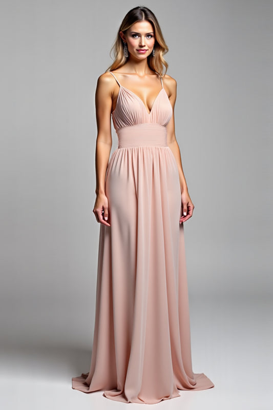 Dusty Rose Chiffon Backless Long Bridesmaid Dress with Slit