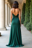 Dark Green Sheath Spaghetti Straps Satin Prom Dress with Appliques Dark Green Sheath Spaghetti Straps Satin Prom Dress with Appliques