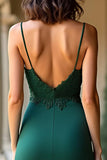 Dark Green Sheath Spaghetti Straps Satin Prom Dress with Appliques Dark Green Sheath Spaghetti Straps Satin Prom Dress with Appliques