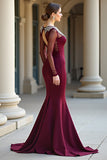 Burgundy Round Neck Mermaid Long Sleeves Prom Dress with Beadings Burgundy Round Neck Mermaid Long Sleeves Prom Dress with Beadings
