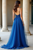Dark Blue A Line Chiffon Spaghetti Straps Long Prom Dress with Appliques Dark Blue A Line Chiffon Spaghetti Straps Long Prom Dress with Appliques