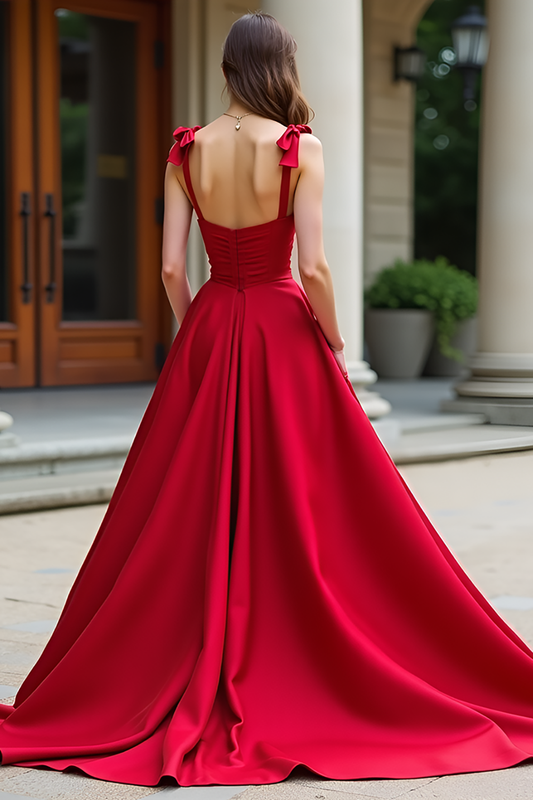 Ball Gown Red Satin Sweetheart Long Prom Dress