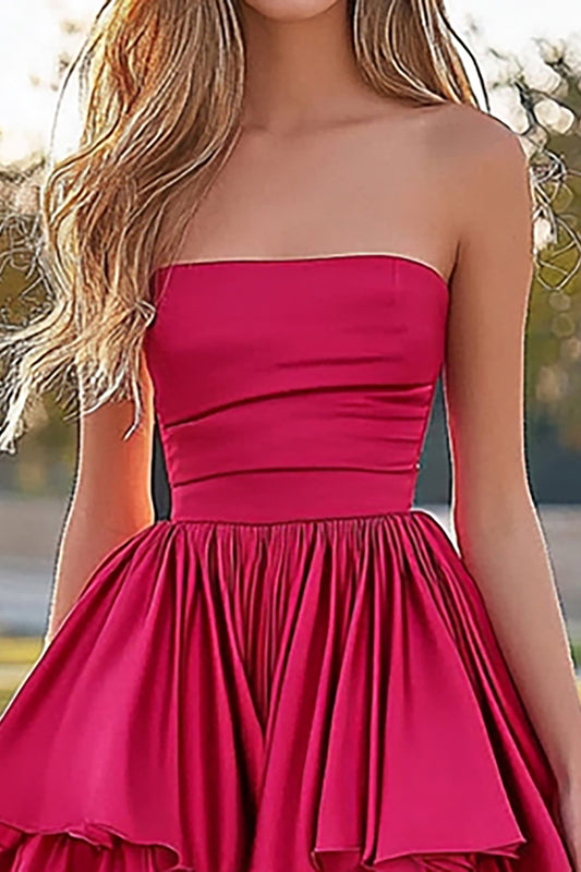 Asymmetrical Fuchsia A Line High-Low Prom Dress