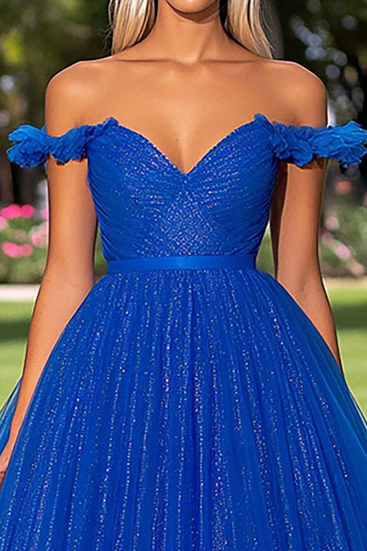 Royal Blue Ball Gown Off the Shoulder Long Prom Dress