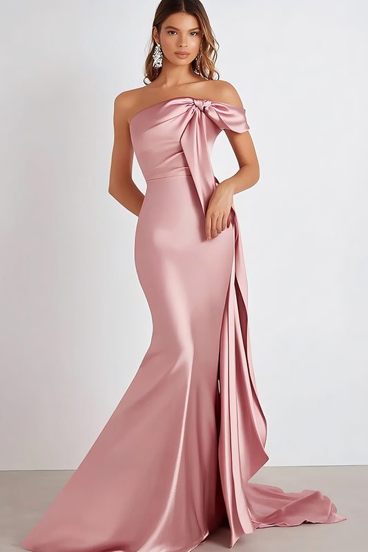 Sheath Pink Cold Shoulder Long Formal Dress