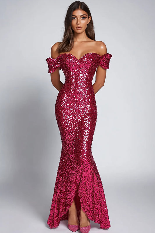 Sweetheart Fuchsia Sparkly Sequins Long Formal Dress