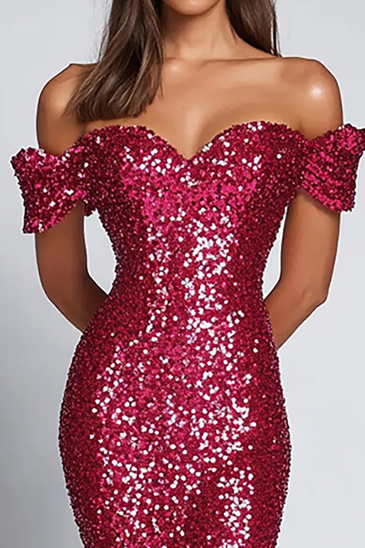 Sweetheart Fuchsia Sparkly Sequins Long Formal Dress