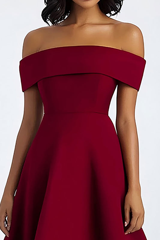 A Line Burgundy Off the Shoulder Formal Dress
