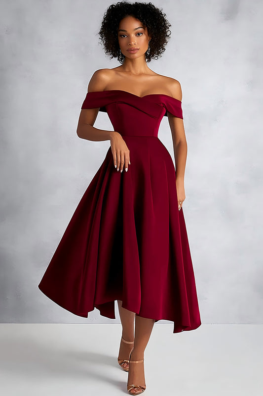 Burgundy A Line Ruched Knee-Length Formal Dress