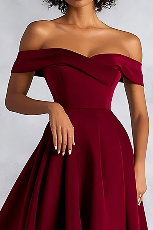 Burgundy A Line Ruched Knee-Length Formal Dress
